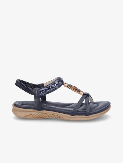 Nu-pieds à empiècement effet bois et strass - Marine - 5