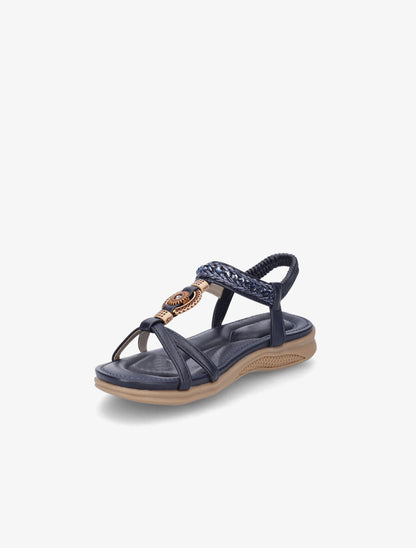 Nu-pieds à empiècement effet bois et strass - Marine - 3