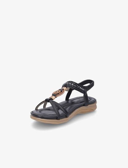 Nu-pieds à empiècement effet bois et strass - Noir - 3