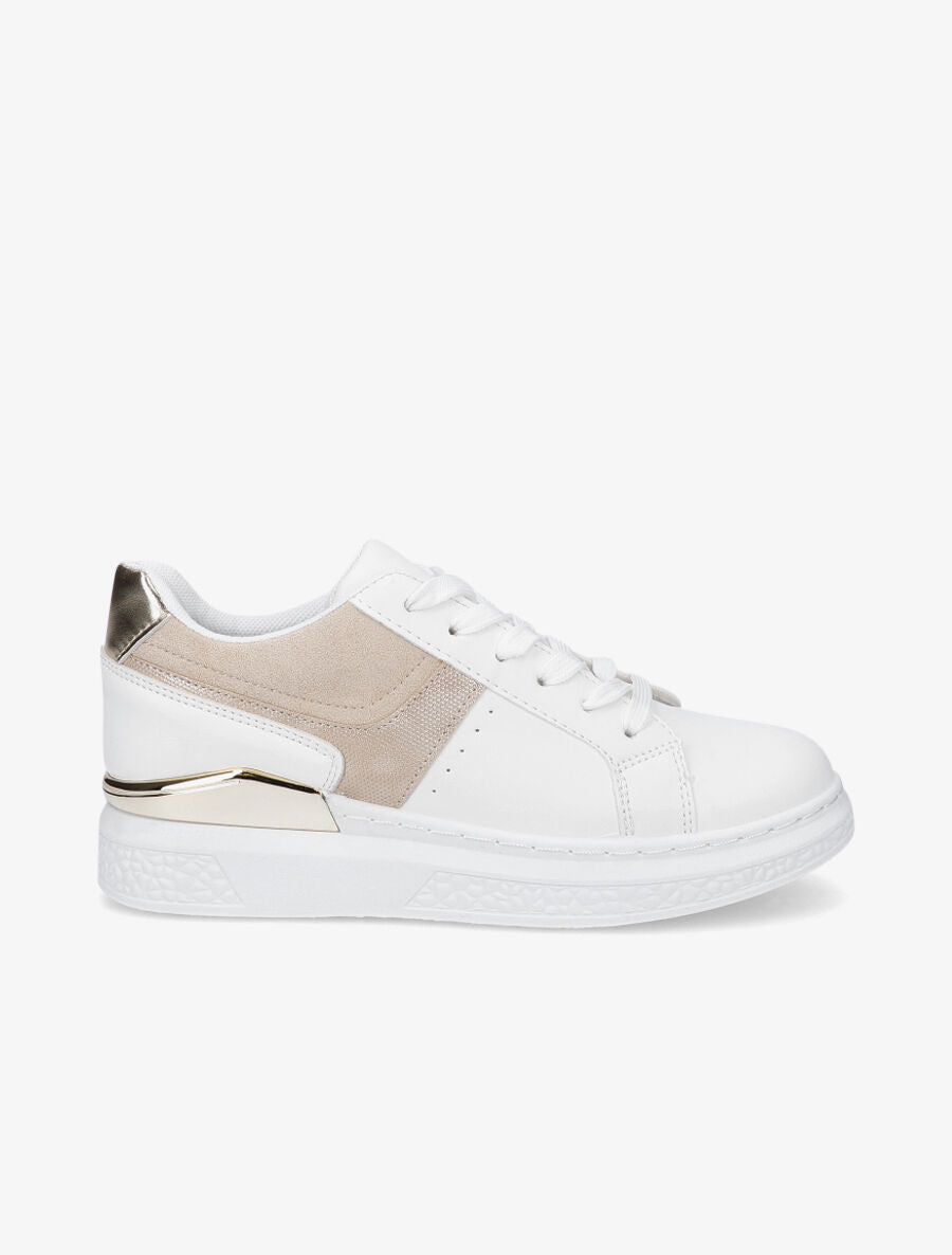 Sneakers à bandes irisées et semelle à détail métallique - Beige - 1