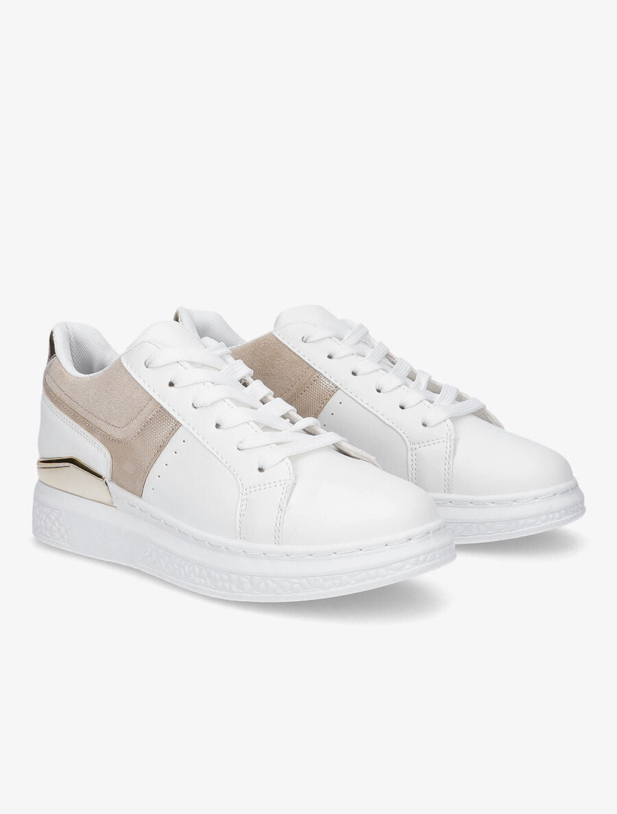 Sneakers à bandes irisées et semelle à détail métallique - Beige - 4