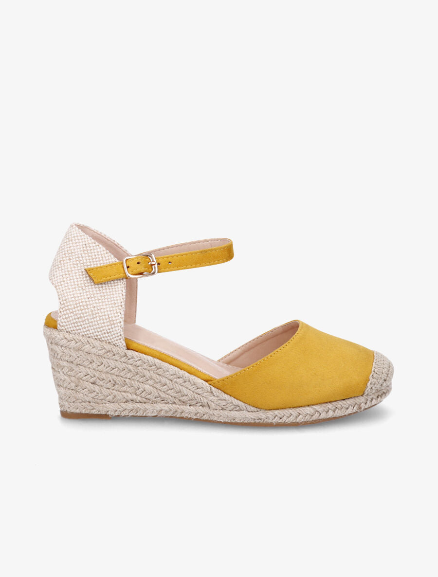 Sandales compensées bi-matière style espadrilles - Jaune moutarde - 1