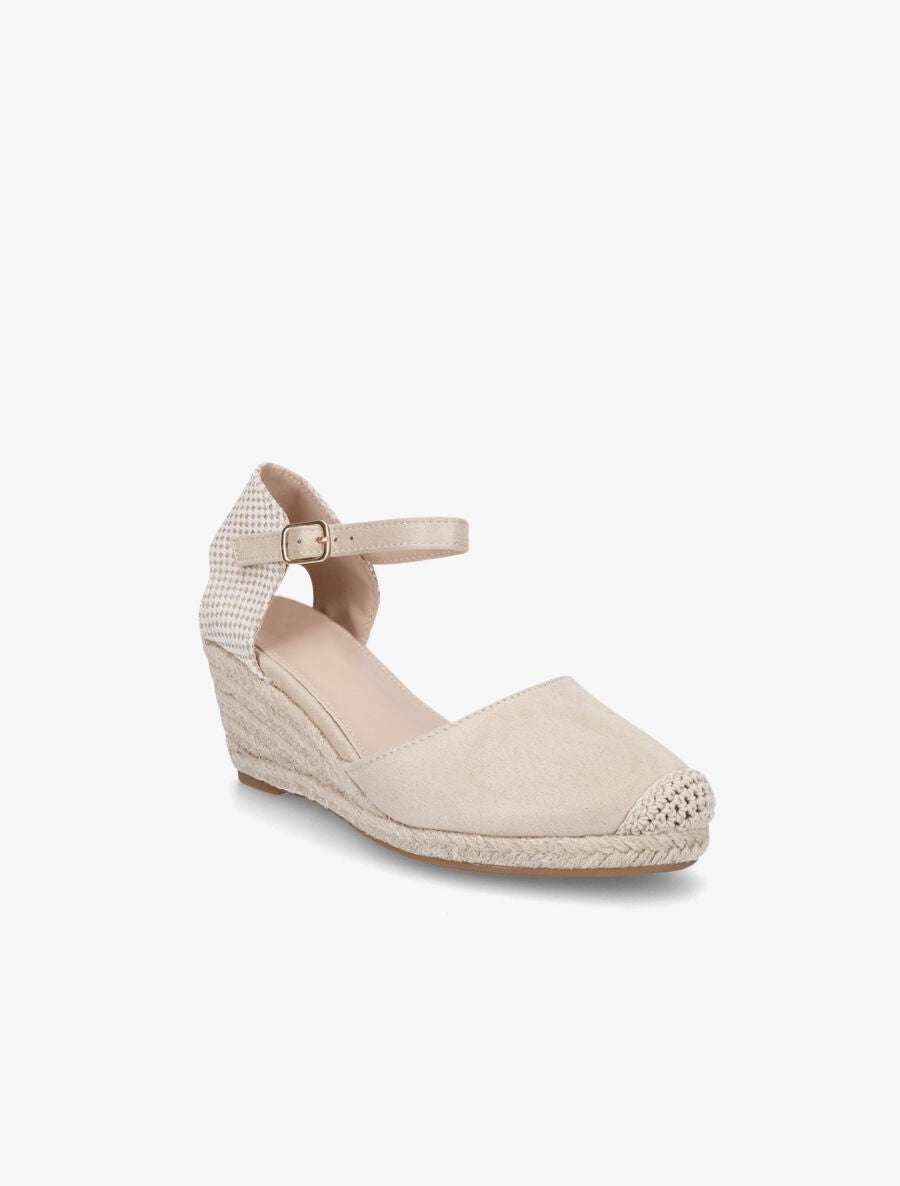 Sandales compensées bi-matière style espadrilles - Beige - 2