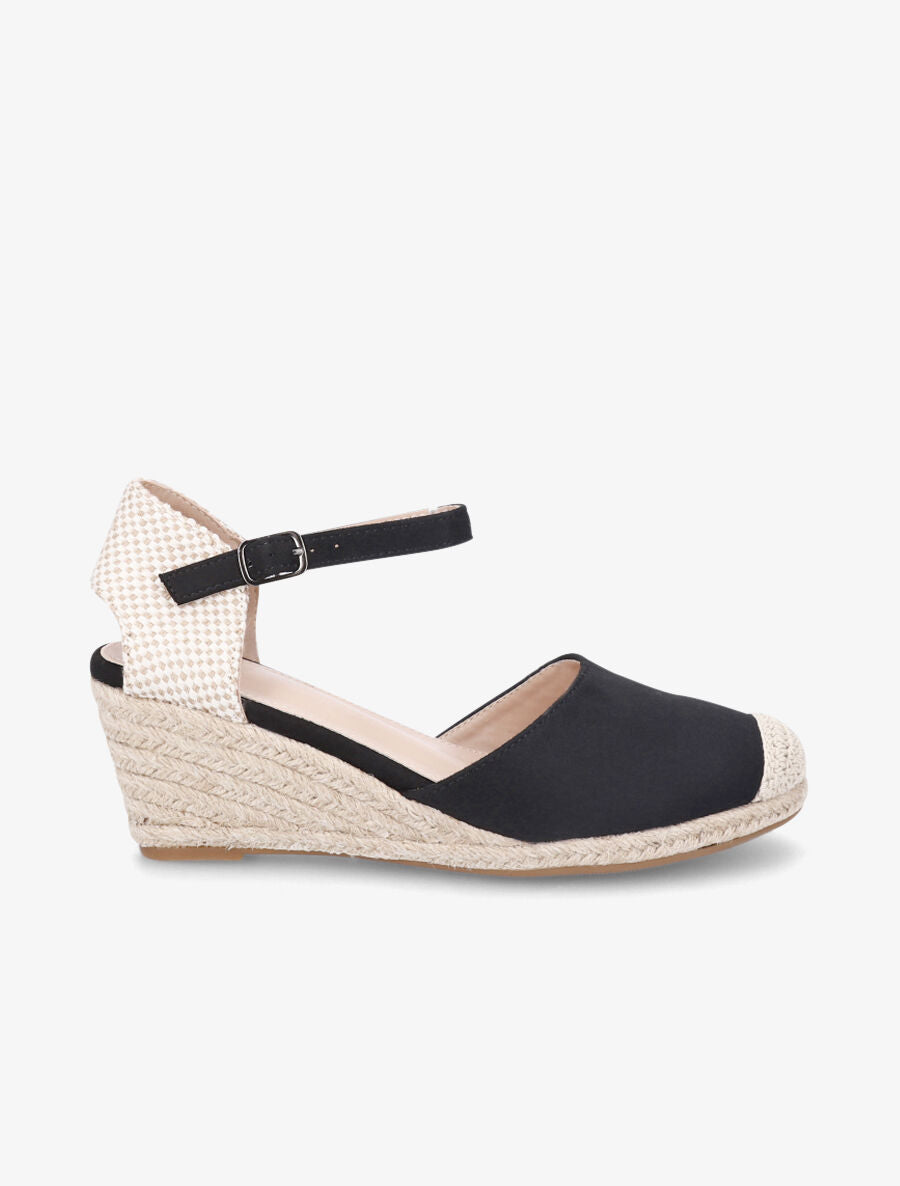 Sandales compensées bi-matière style espadrilles - Noir - 6