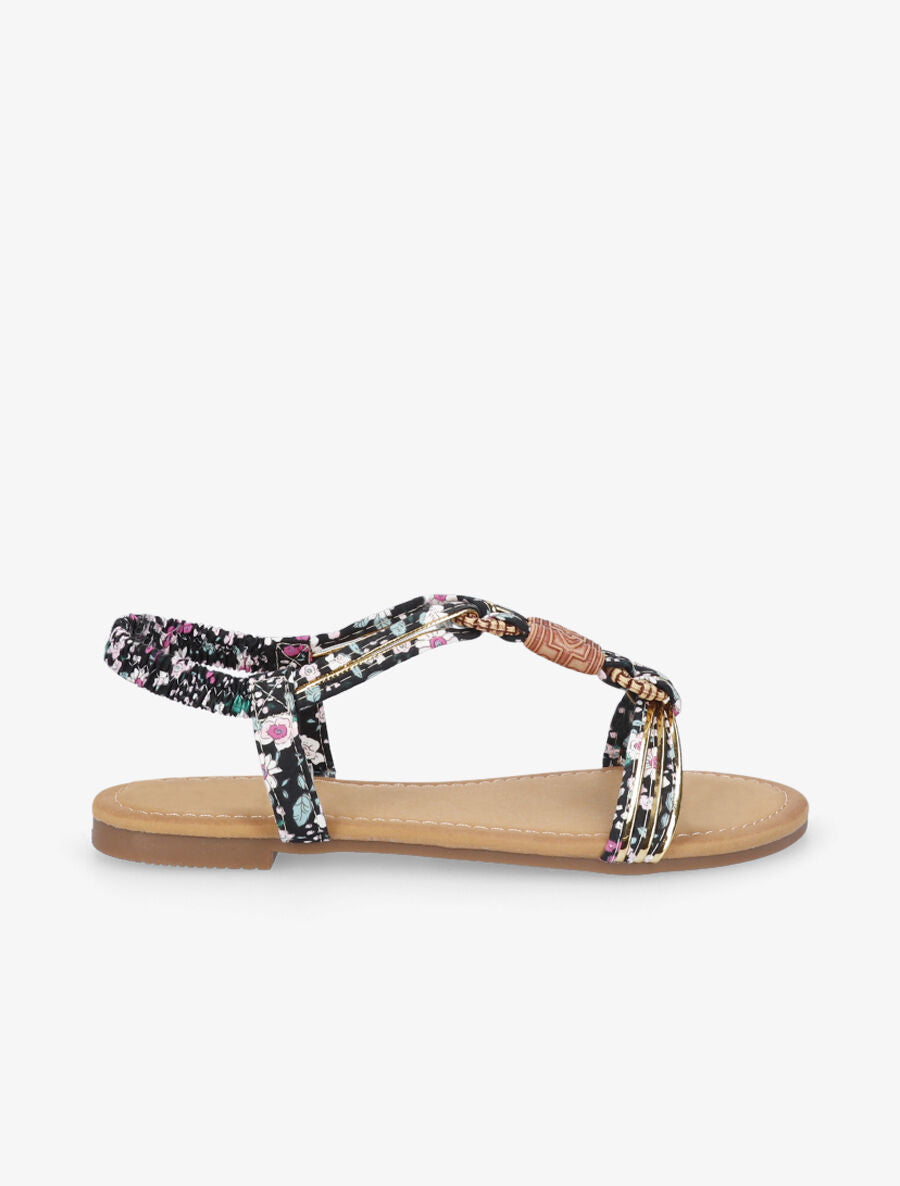 Nu-pieds imprimés à empiècements bois - Noir - 6