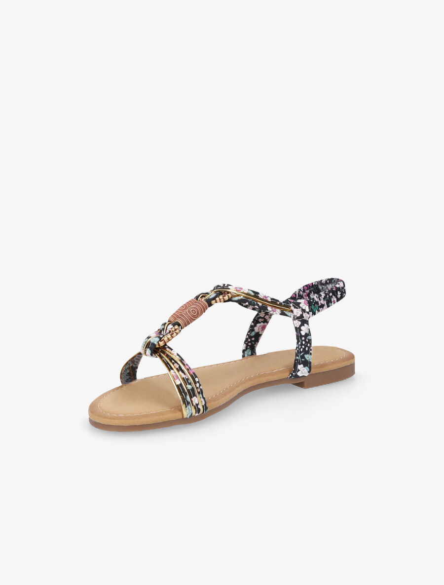 Nu-pieds imprimés à empiècements bois - Noir - 4