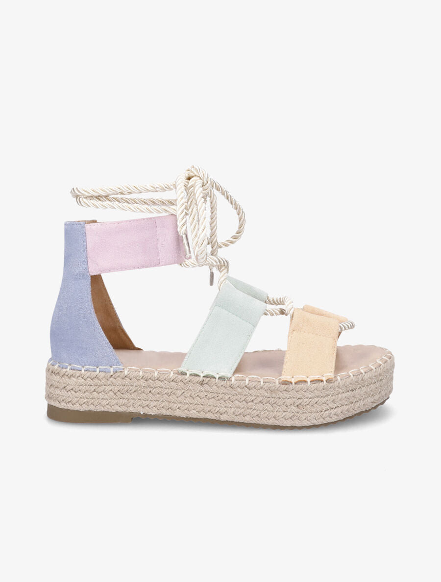Compensées multicolore à lacets et semelle raphia - Bleu - 1
