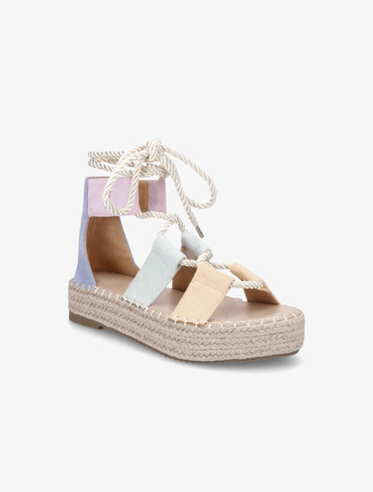 Compensées multicolore à lacets et semelle raphia - Bleu - 2