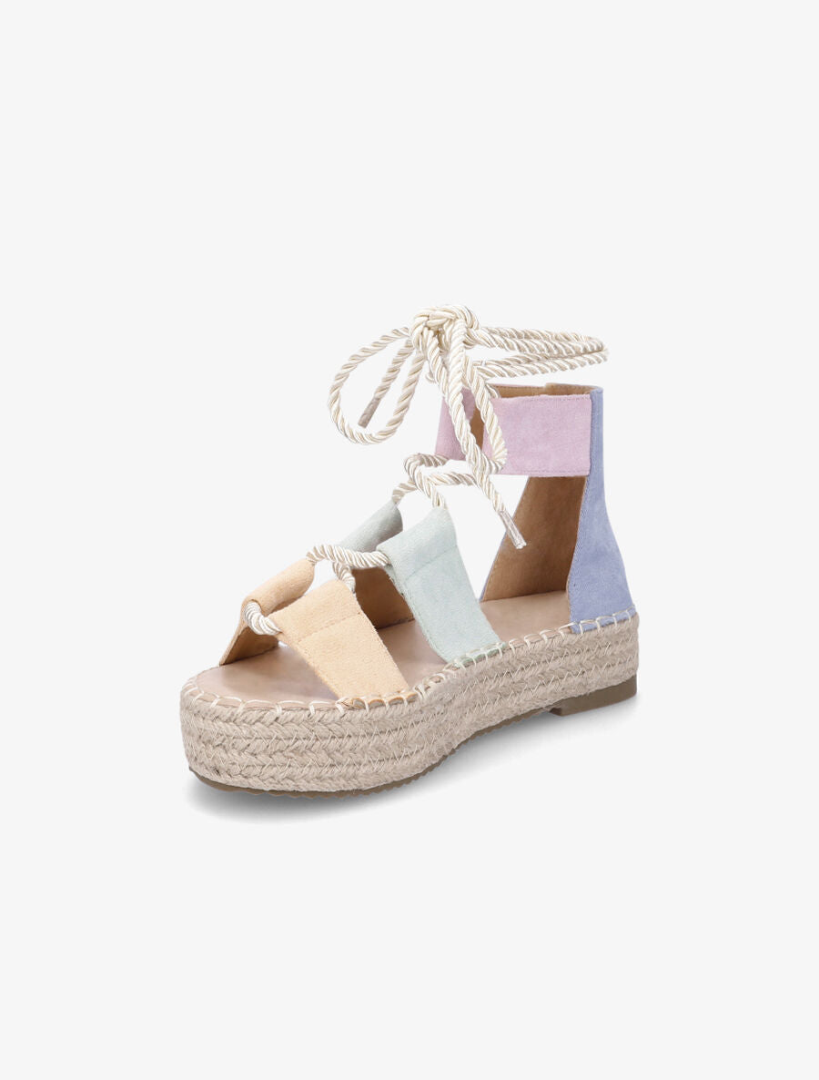 Compensées multicolore à lacets et semelle raphia - Bleu - 3