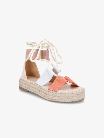Compensées multicolore à lacets et semelle raphia - Beige - 2
