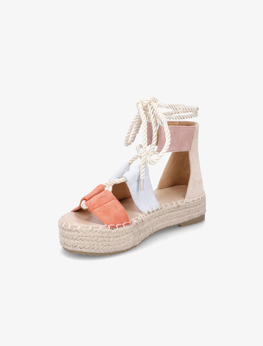 Compensées multicolore à lacets et semelle raphia - Beige - 3