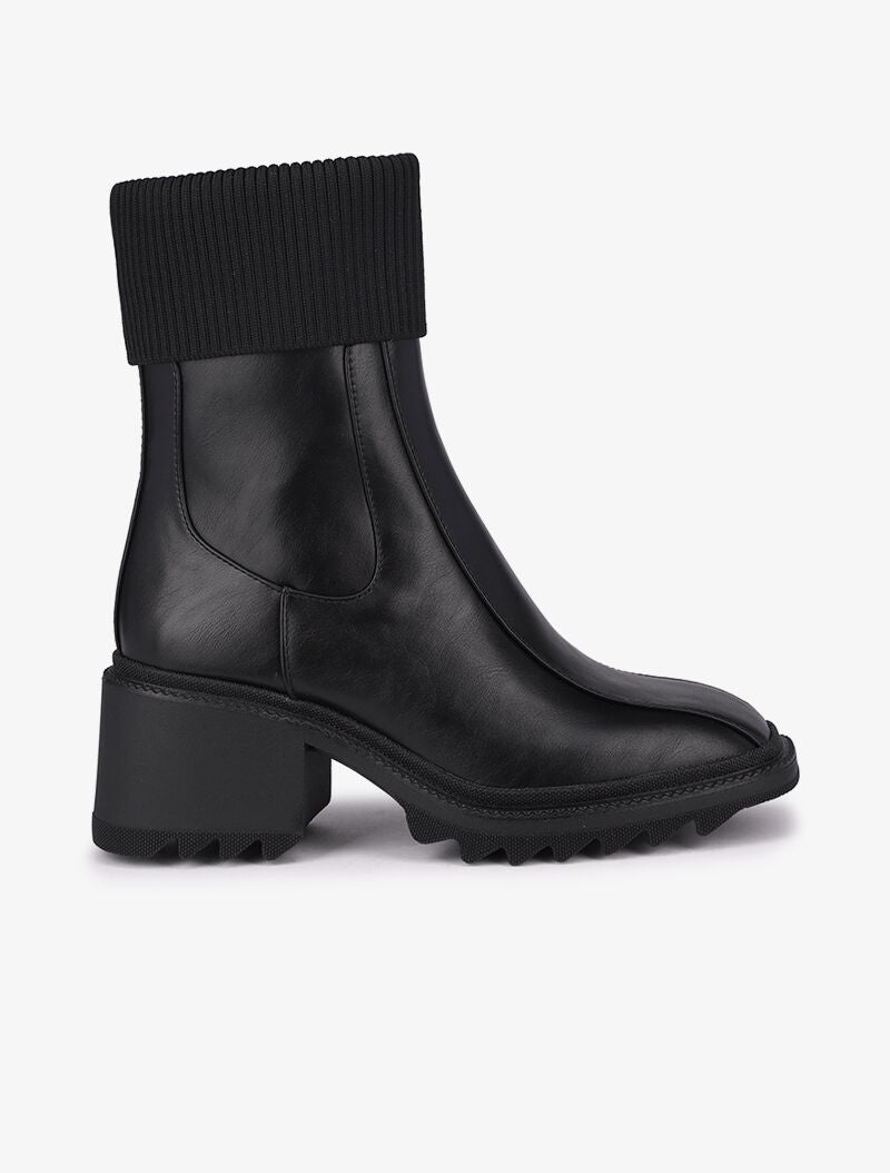 Bottines à bouts carrés et rabats en tissu cotelé - Noir - 2