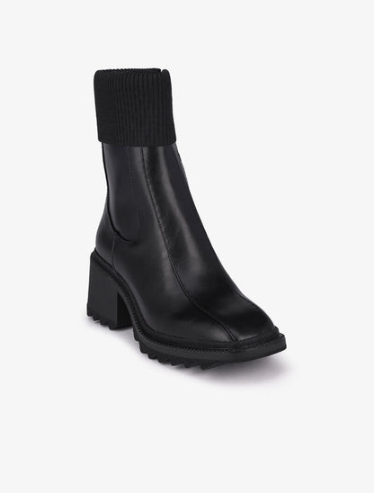 Bottines à bouts carrés et rabats en tissu cotelé - Noir - 3