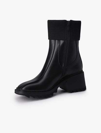 Bottines à bouts carrés et rabats en tissu cotelé - Noir - 4