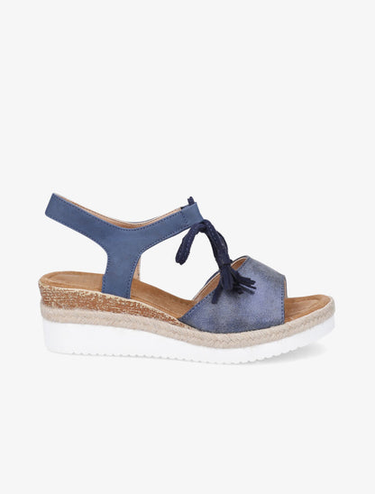 Sandales compensées à lacets et pompons - Bleu - 1