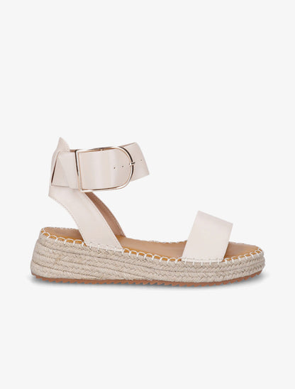 Sandales compensées en simili - Beige - 5