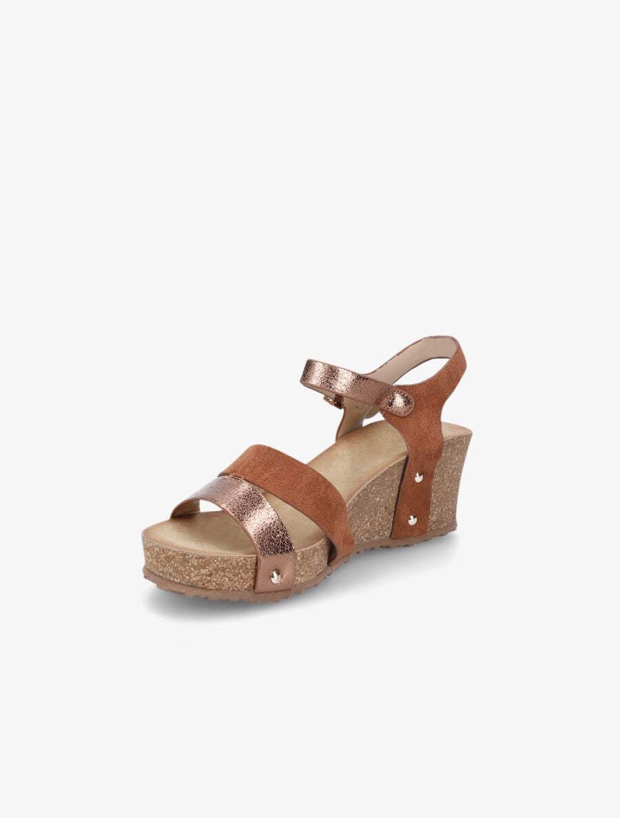 Sandales compensées effet liège et ganses bi-matière - Camel - 3