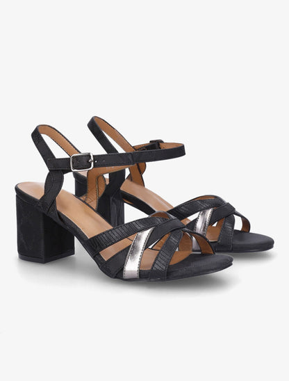 Sandales effet python à brides entrelacées - Noir - 4