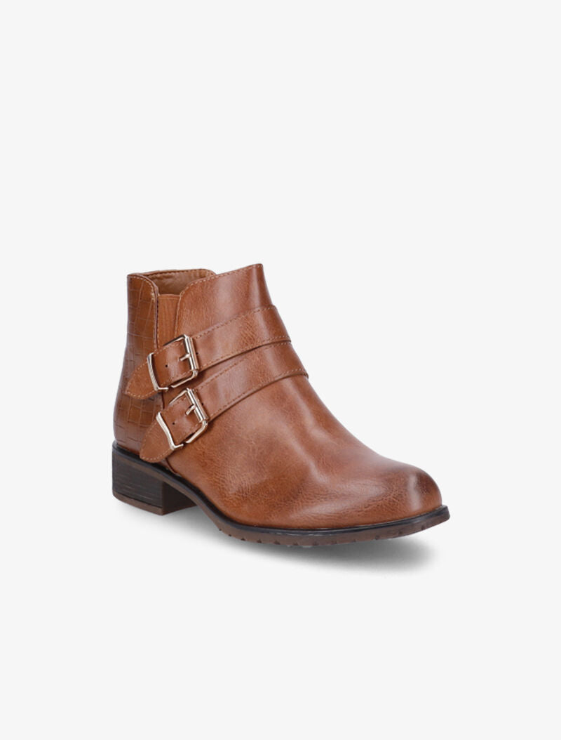 Bottines à brides à boucles dorées - Camel - 3