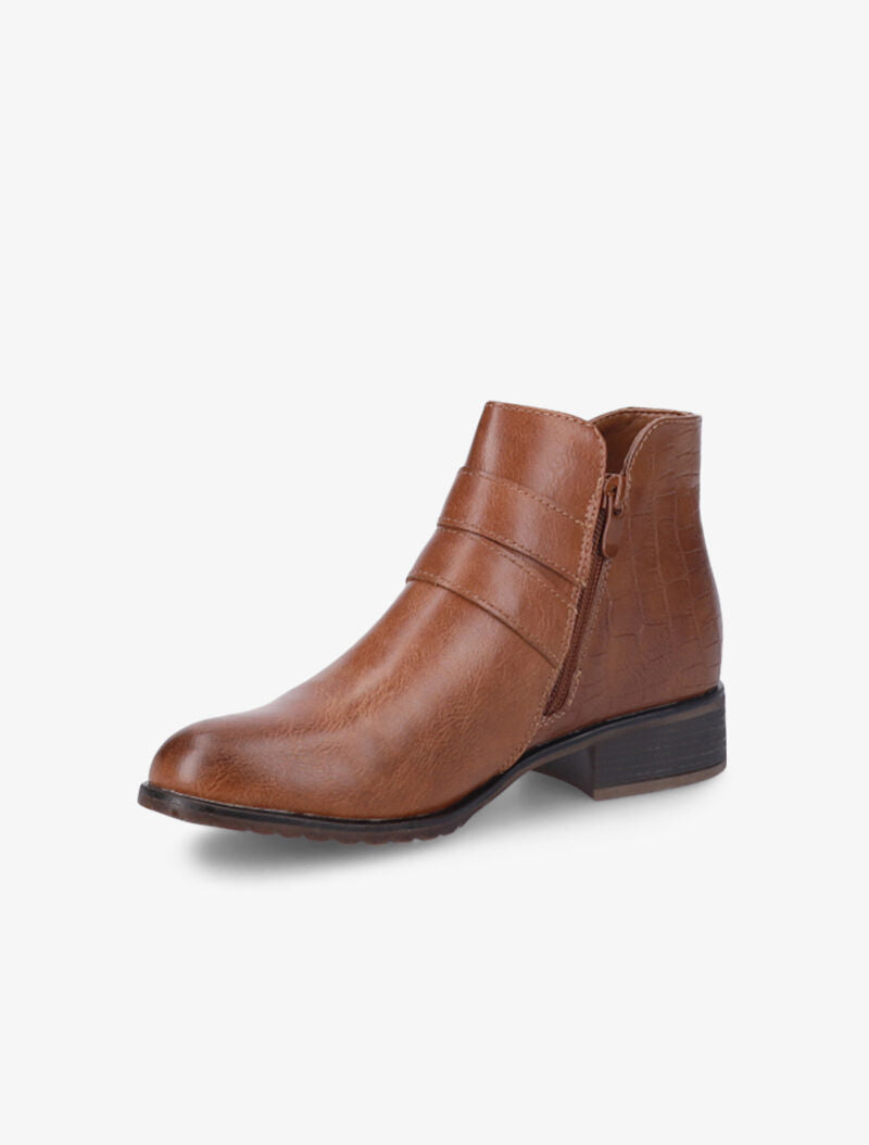 Bottines à brides à boucles dorées - Camel - 4
