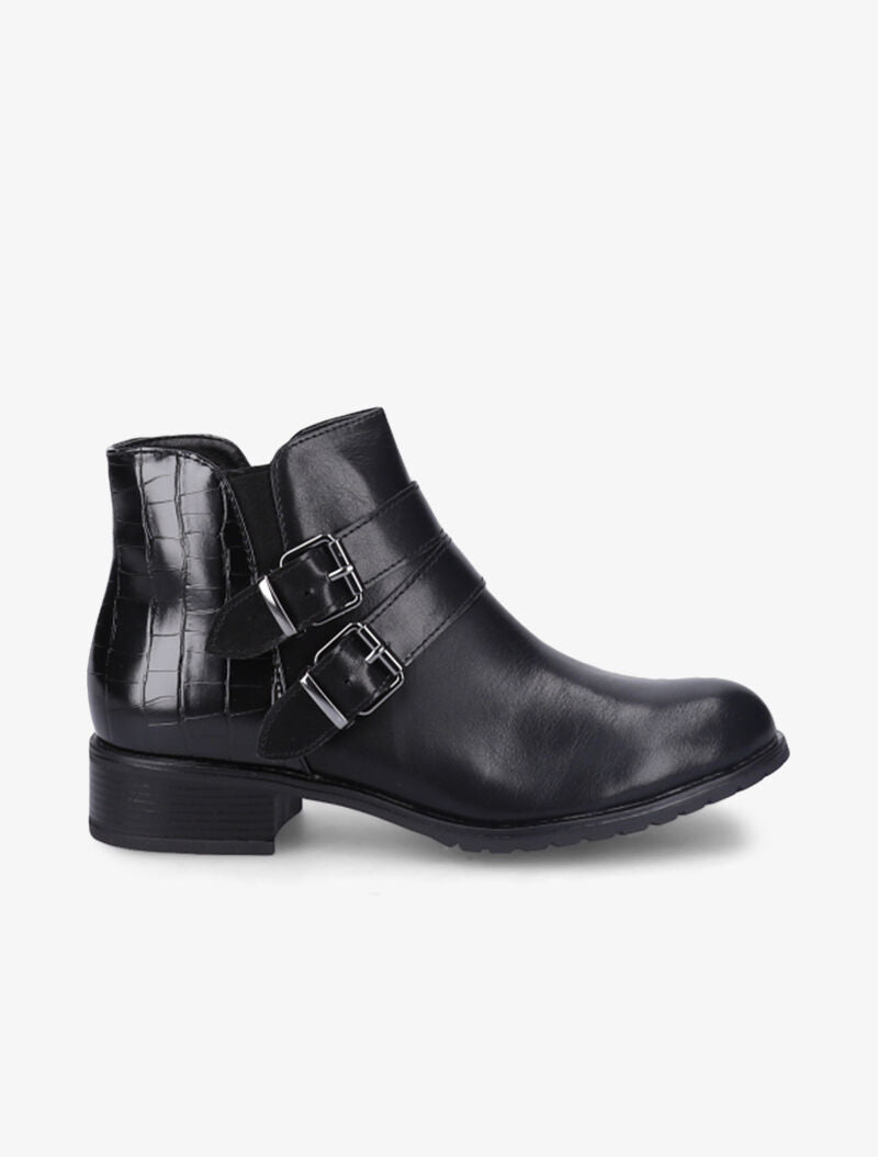 Bottines à brides à boucles dorées - Noir - 2