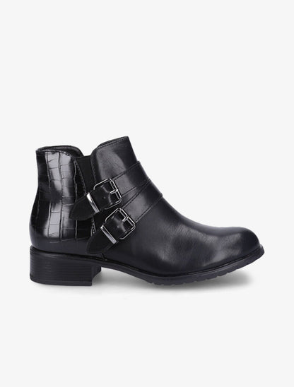 Bottines à brides à boucles dorées - Noir - 2