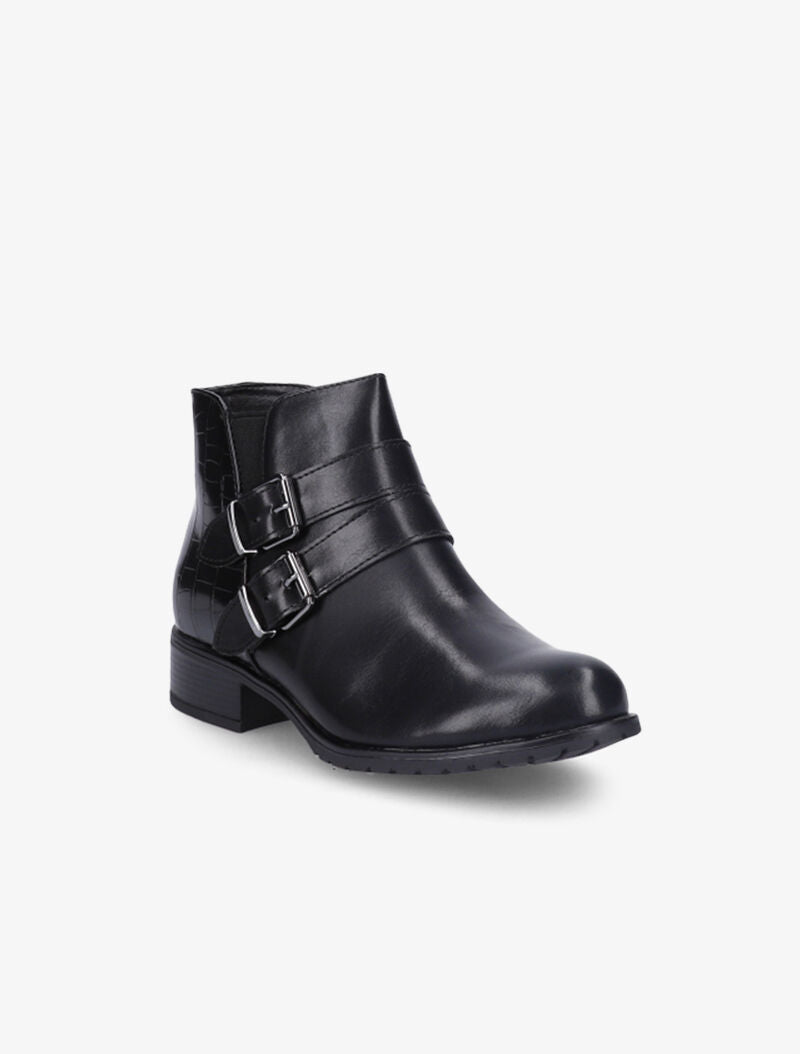 Bottines à brides à boucles dorées - Noir - 3