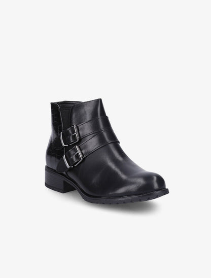 Bottines à brides à boucles dorées - Noir - 3