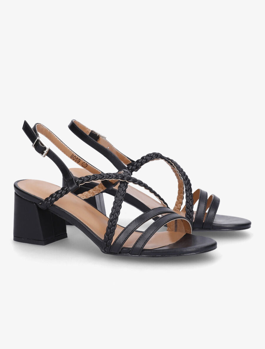 Sandales unies à brides tressées - Noir - 4