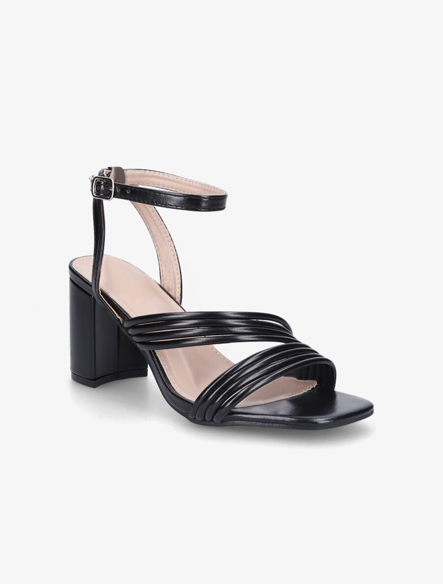 Sandales à talon en simili et brides en biais - Noir - 2