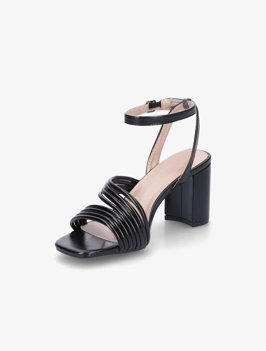 Sandales à talon en simili et brides en biais - Noir - 3