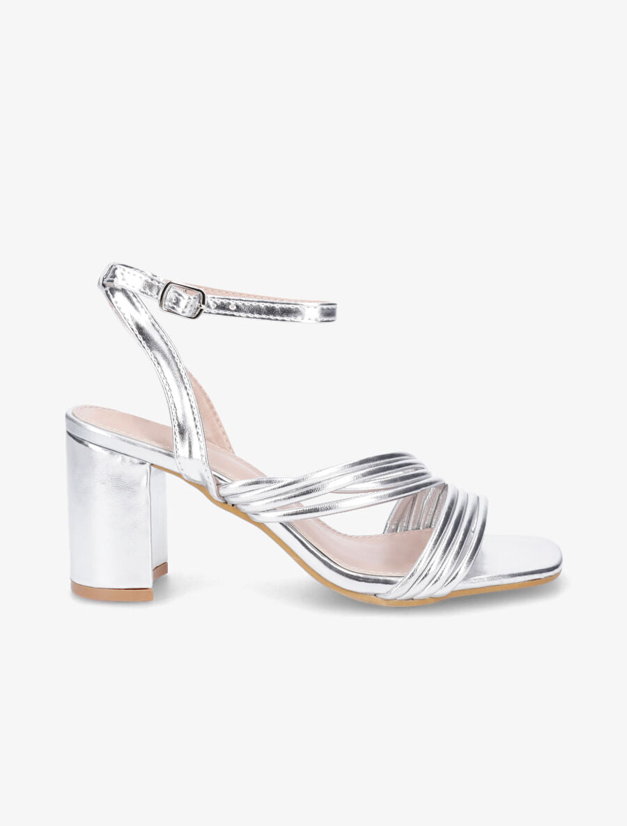 Sandales à talon en simili et brides en biais - Argent - 1