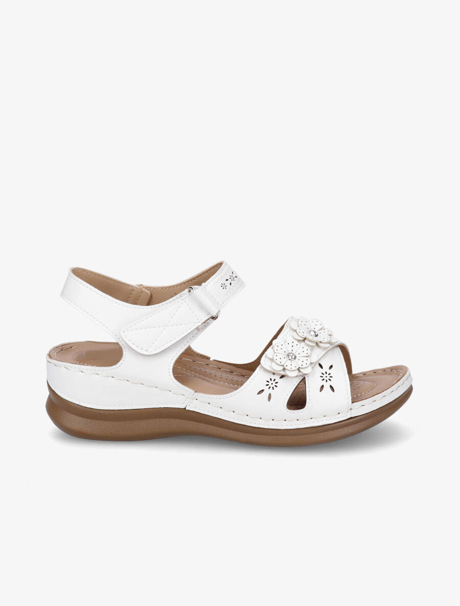 Sandales compensées à scratch et strass - Blanc - 1
