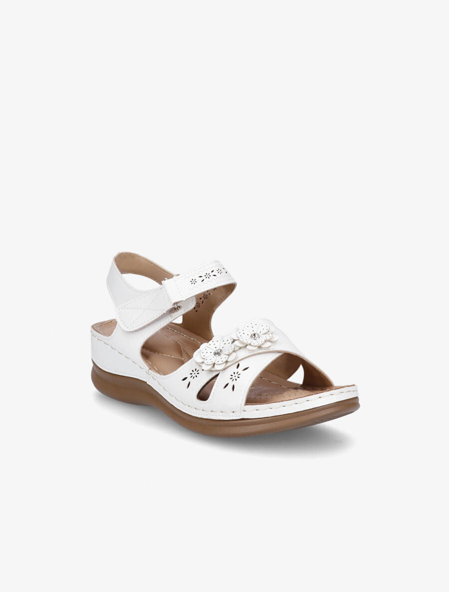 Sandales compensées à scratch et strass - Blanc - 2