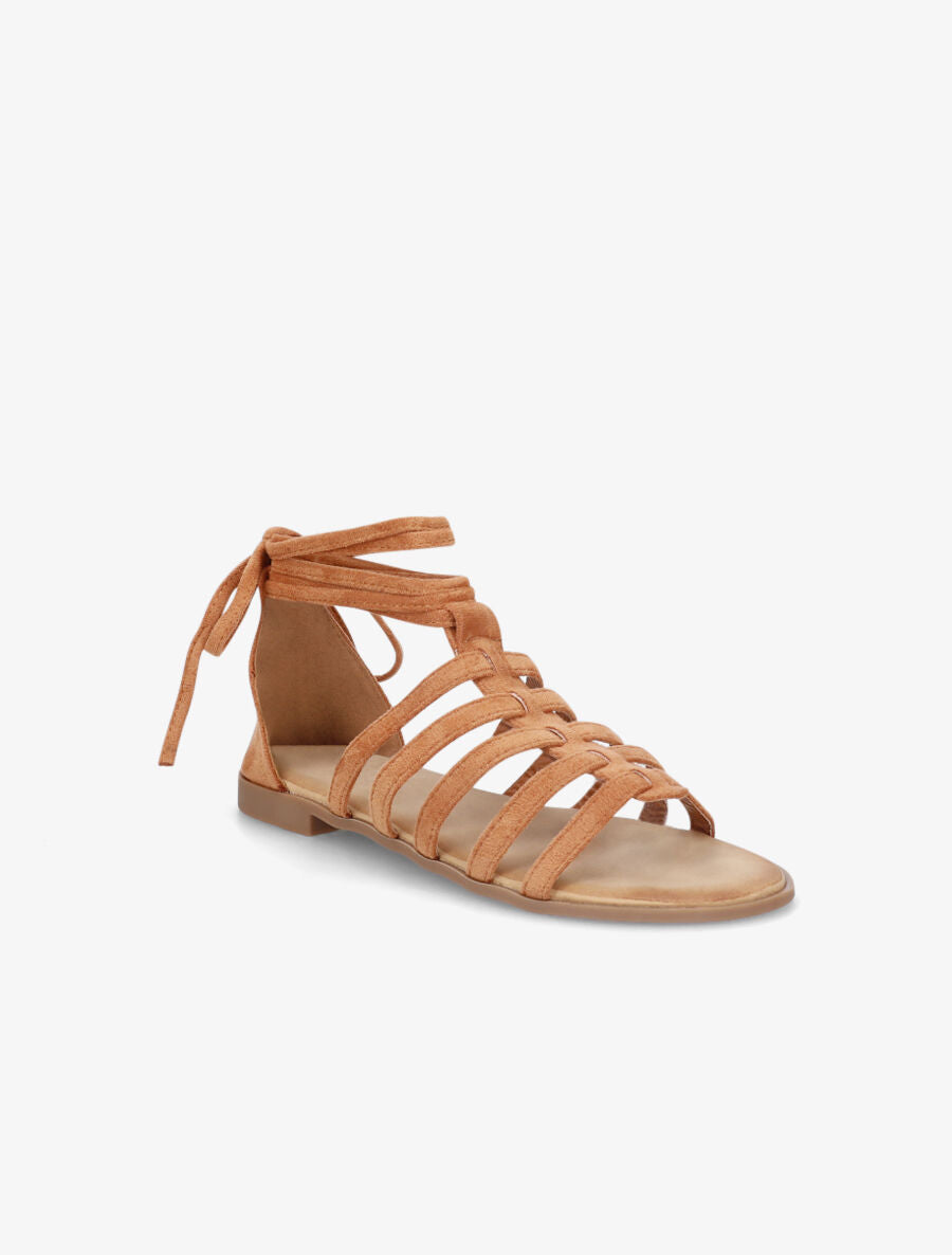 Nu-pieds en suédine à lanières - Camel - 3
