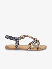 Nu-pieds imprimés et bijoux en bois - Noir - 5
