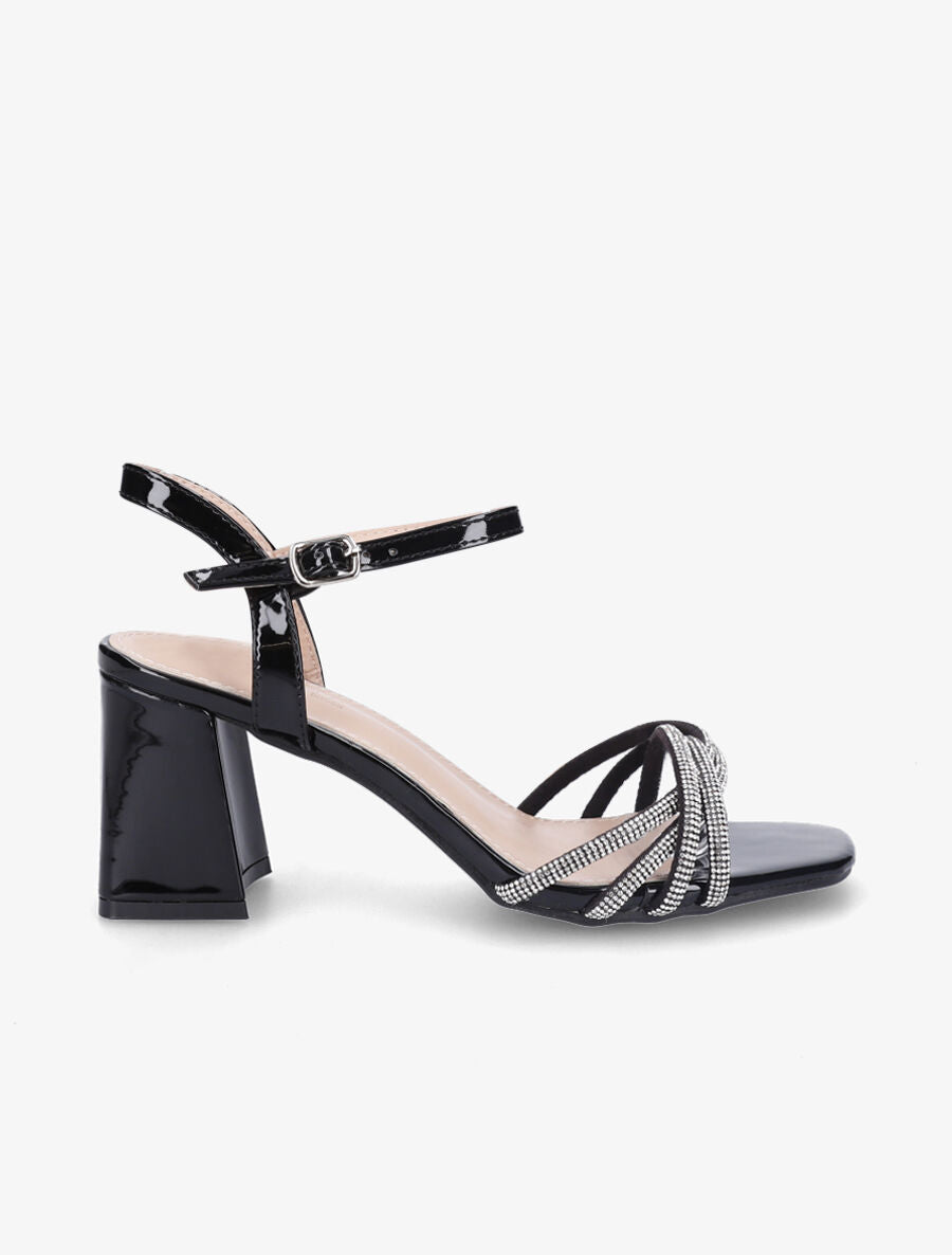 Sandales vernies à brides ornées de strass - Noir - 5