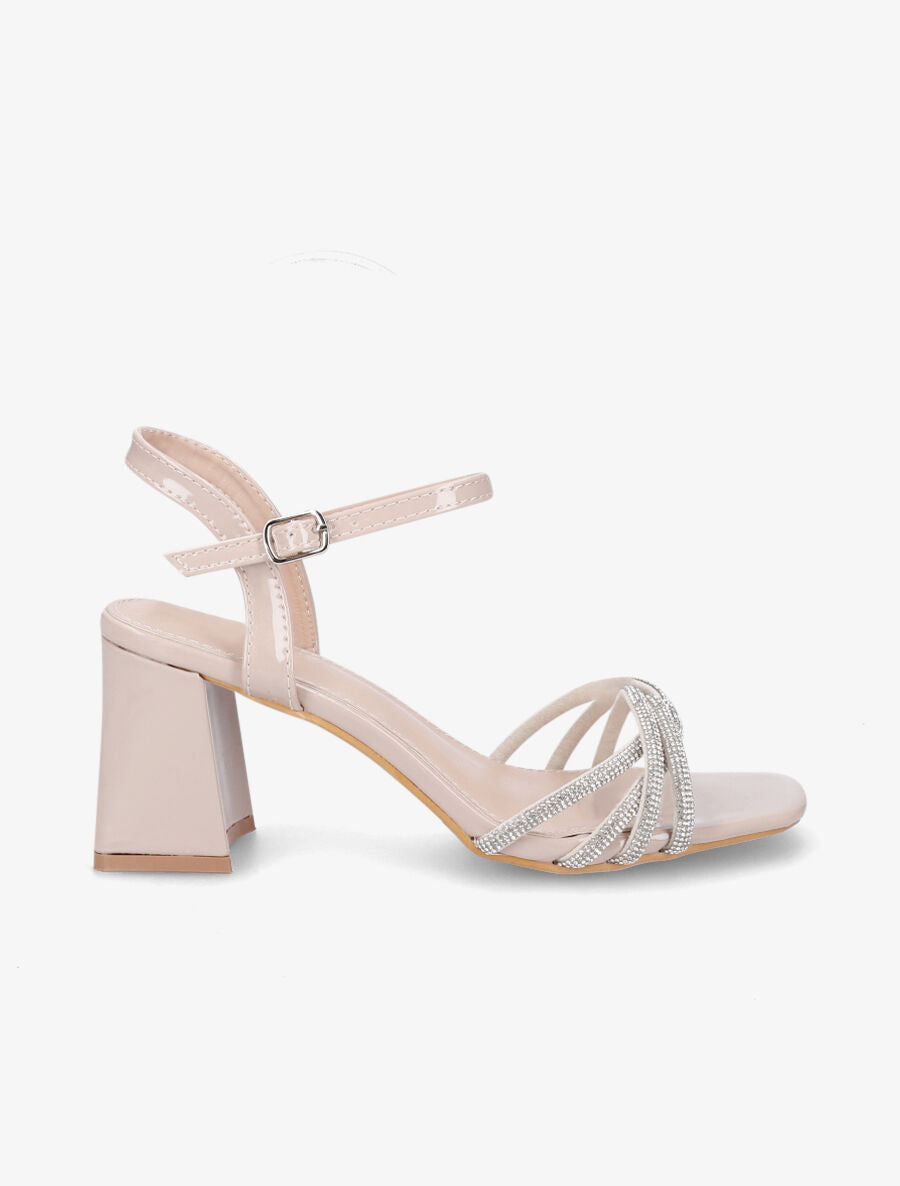 Sandales vernies à brides ornées de strass - Beige - 5