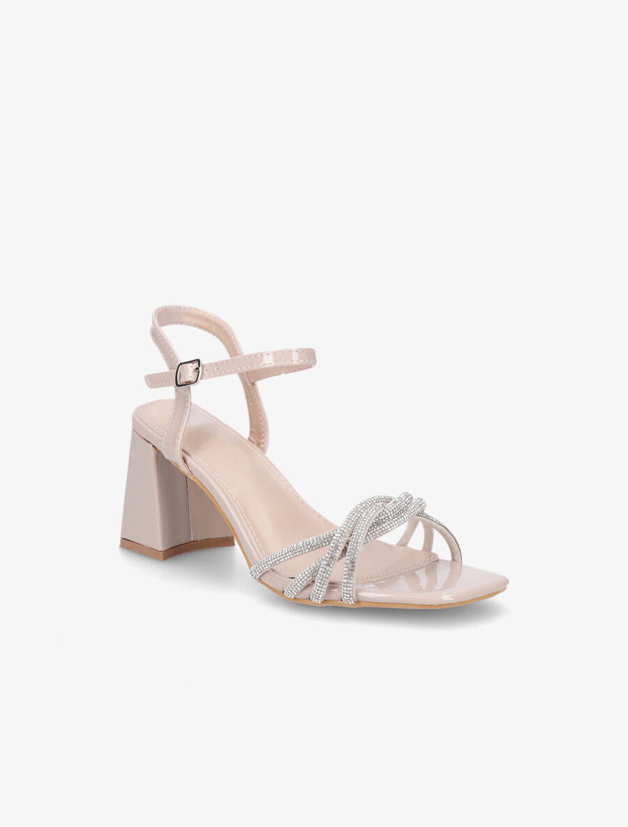 Sandales vernies à brides ornées de strass - Beige - 2