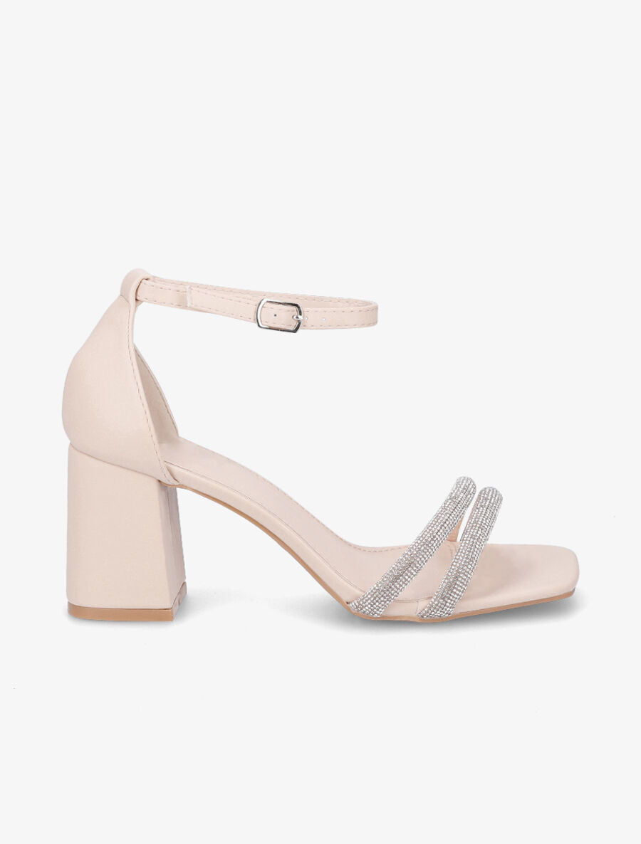 Sandales en simili à brides ornées de strass - Beige - 5
