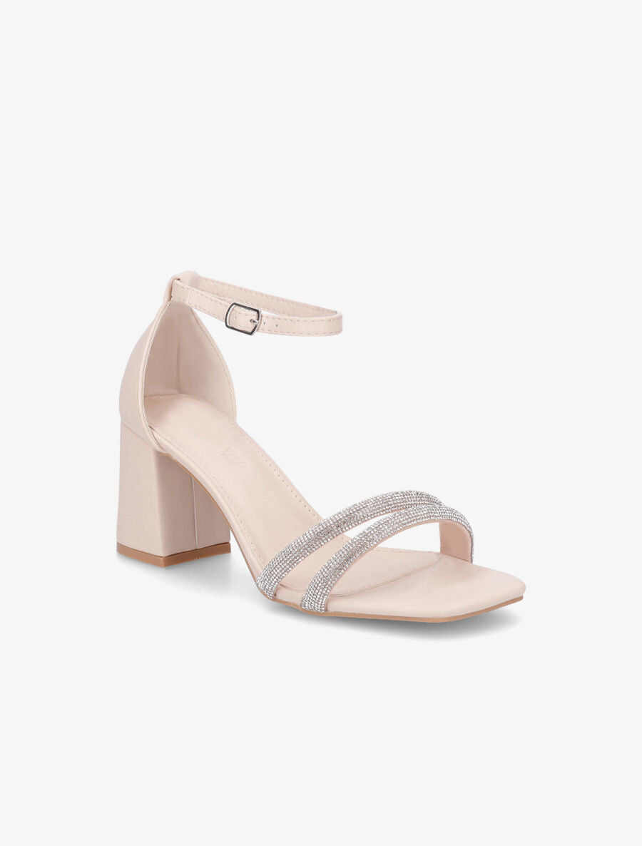 Sandales en simili à brides ornées de strass - Beige - 2