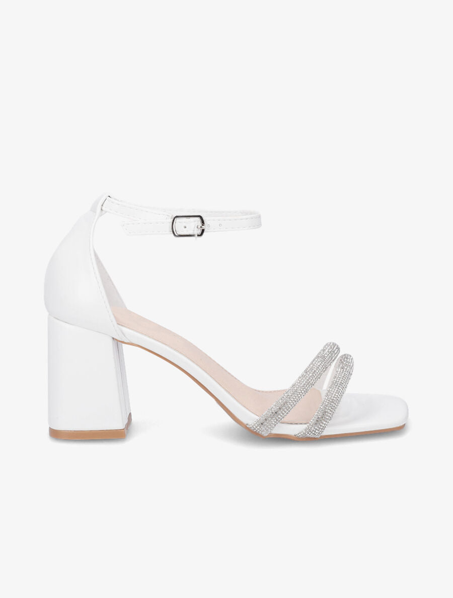 Sandales en simili à brides ornées de strass - Blanc - 5