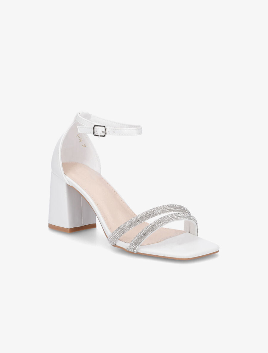 Sandales en simili à brides ornées de strass - Blanc - 2