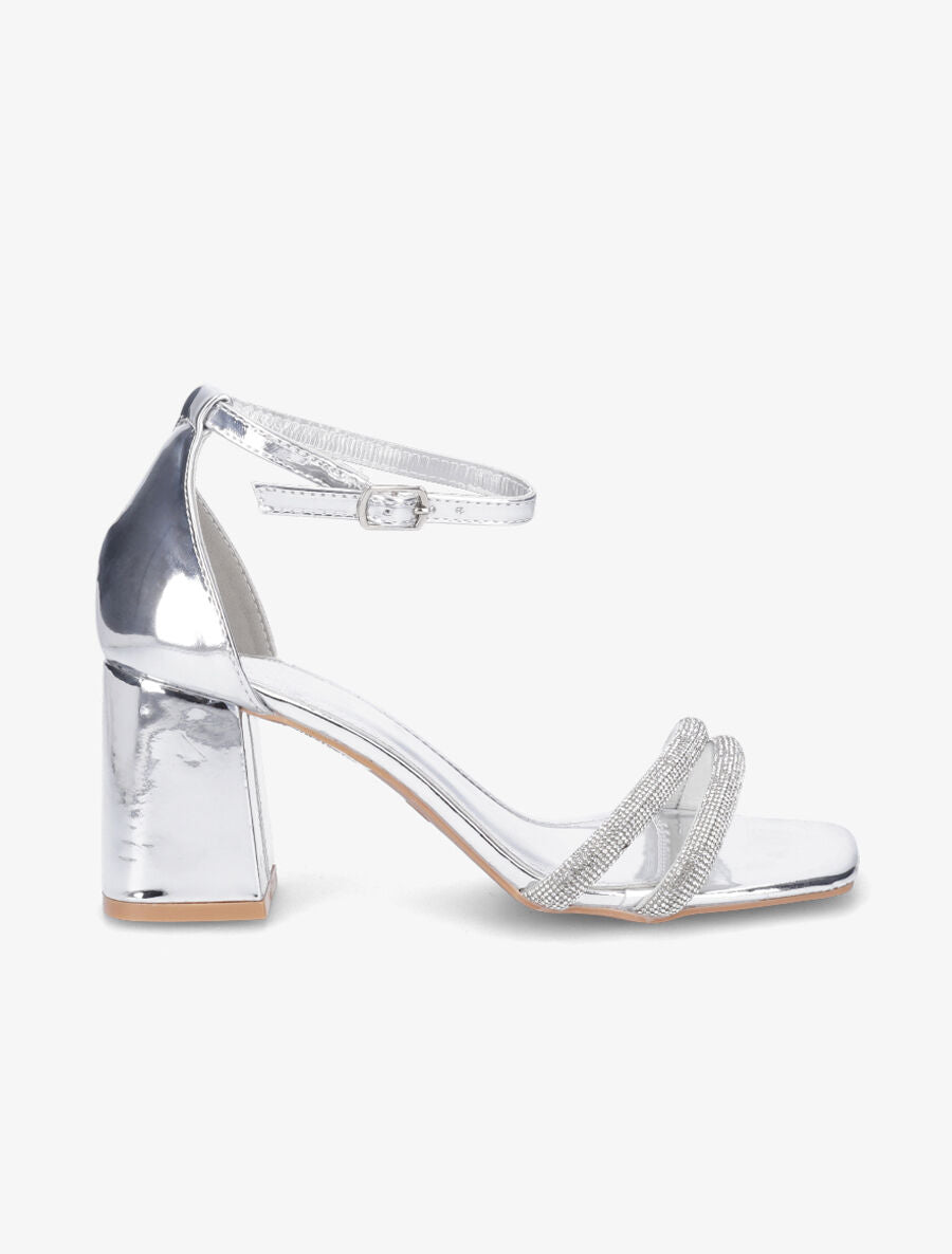 Sandales en simili à brides ornées de strass - Argent - 5