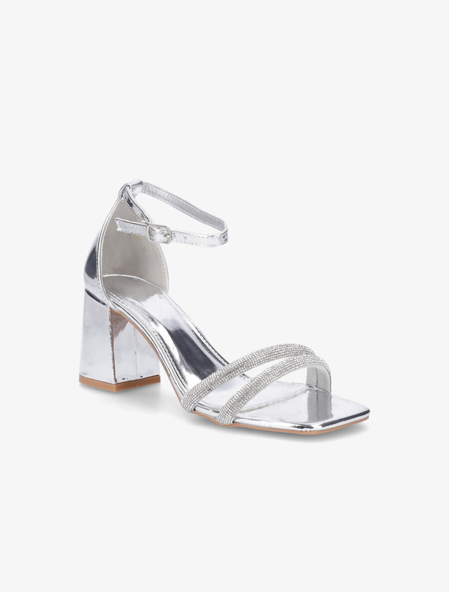 Sandales en simili à brides ornées de strass - Argent - 2