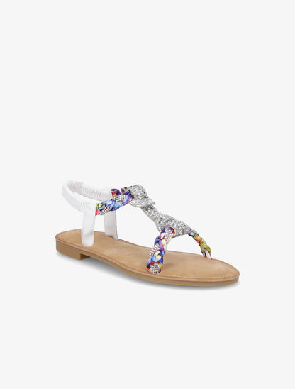 Nu-pieds en T à empiècement strass - Blanc - 2
