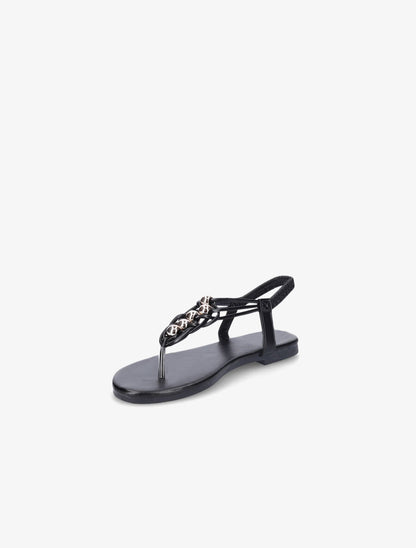 Nu-pieds à contrefort élastiqué et perles - Noir - 3