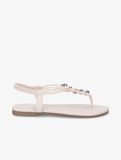 Nu-pieds à contrefort élastiqué et perles - Beige - 5