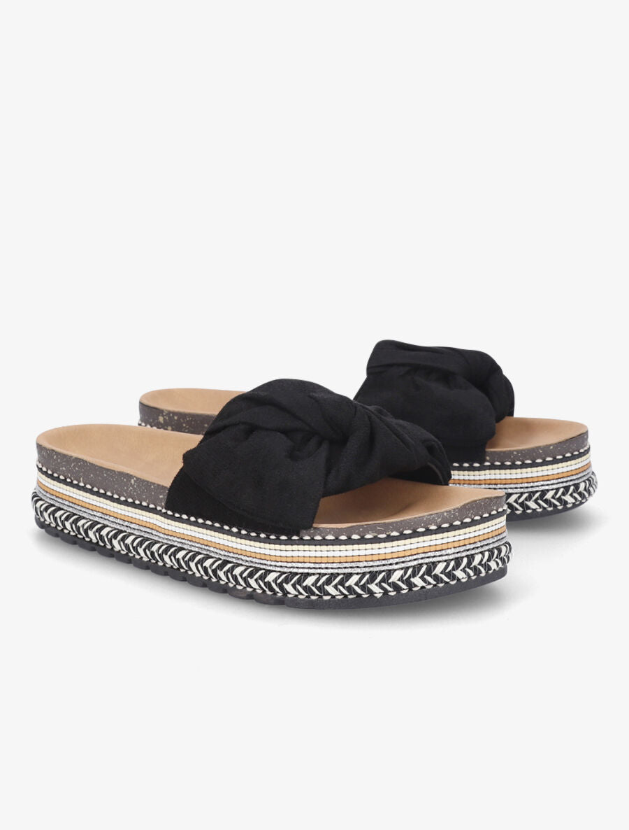Claquettes à nœuds et semelle stylisée - Noir - 4