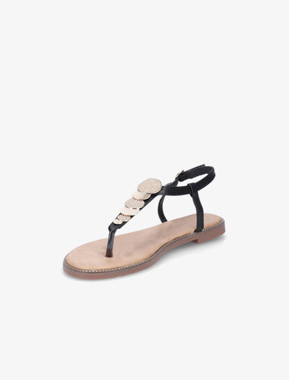 Nu-pieds en T et empiècement bijoux - Noir - 3